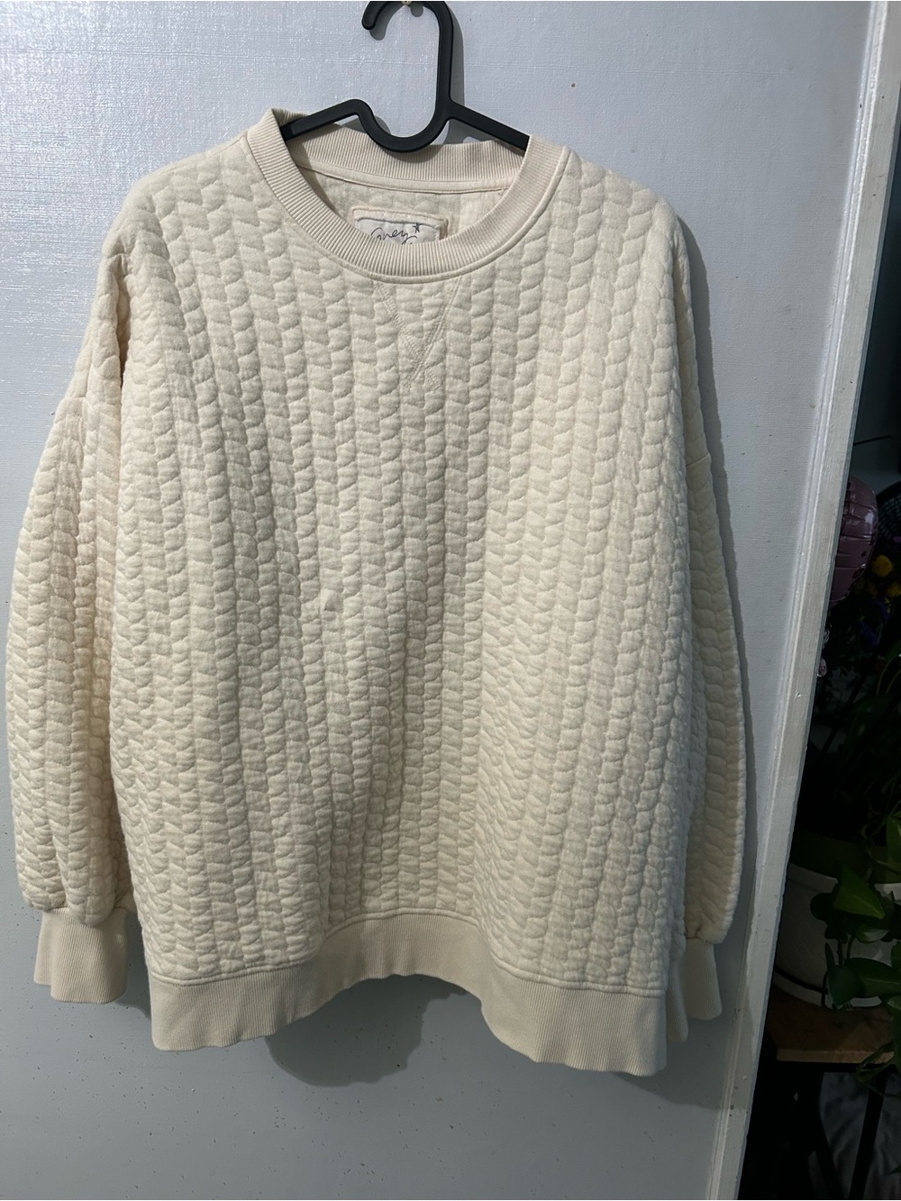 Grey State Cream Quilted Crewneck Sweater